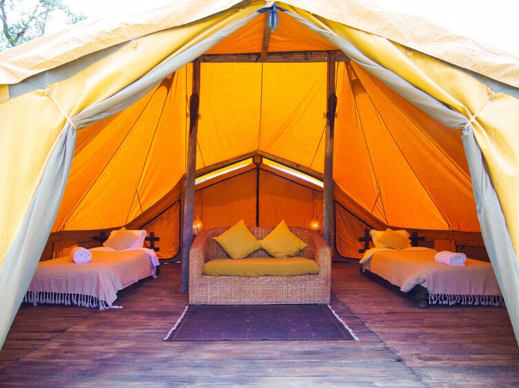 Bell tent interior at Aterra