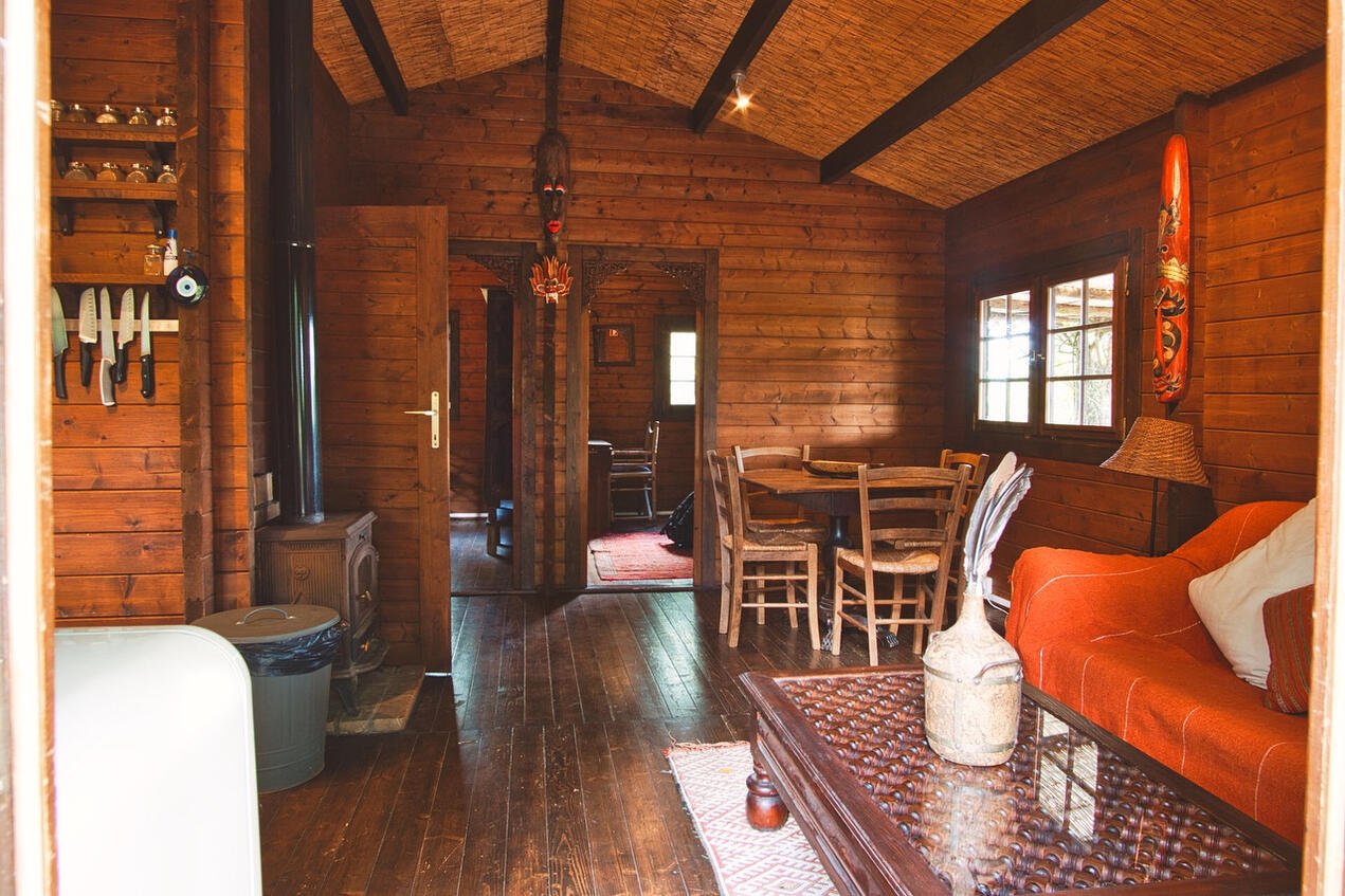 Wooden chalet interior at Aterra