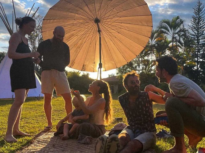 Families at sunset at Casa Sumapaz, Colombia