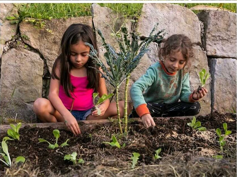 Kids in the garden at Casa Sumapaz